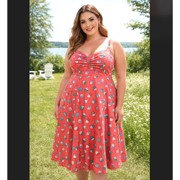 torrid Dresses & Skirts - Torrid Cupcake Midi Poplin Dress 1X 14 16 Fit Flare Pink Sweetheart Pockets NWT